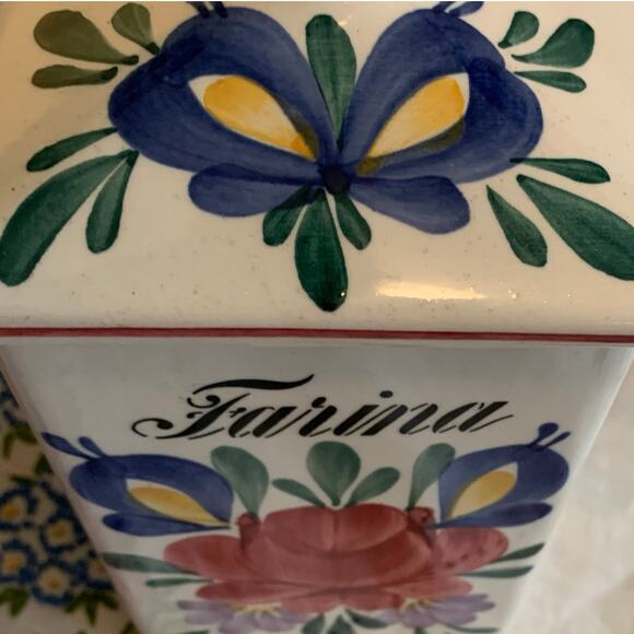 Vintage Rbein Ceramic Hand Painted Floral Kitchen Canister Set Made In Germany - Picture 4 of 16